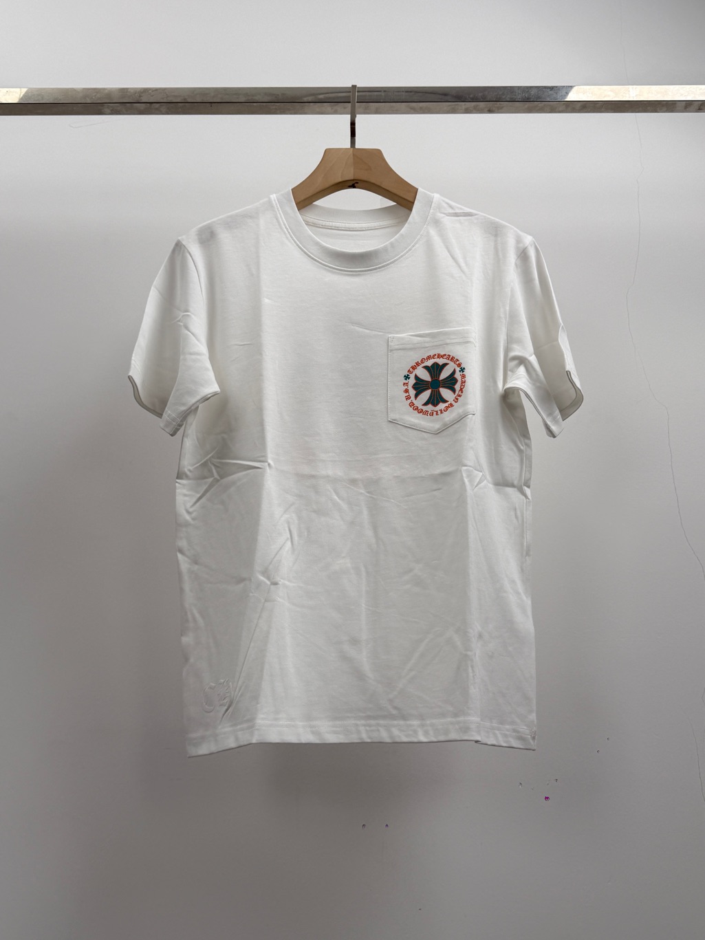 Chrome Hearts White Pocket Tee With Floral Emblem